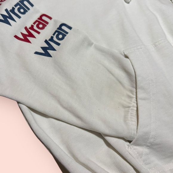 Wrangler White Hoodie with Red and Blue Sleeve Design - Picture 8 of 8